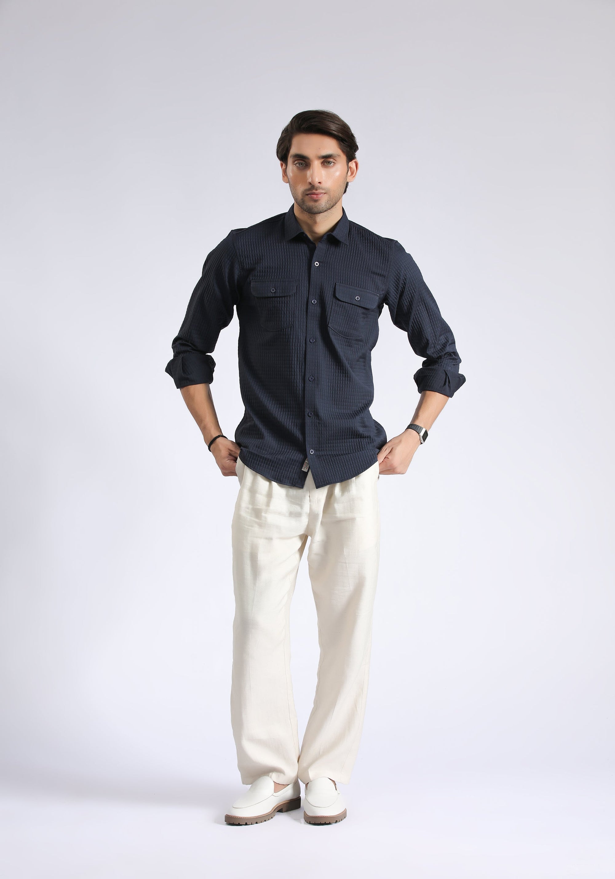 Flap Pockets Navy Shirt