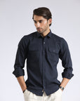 Flap Pockets Navy Shirt
