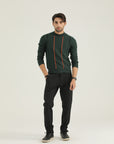 Green Stripped Neck Sweater