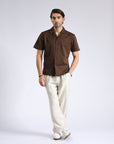 Cuban Collar Brown Textured Shirt