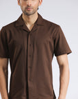 Cuban Collar Brown Textured Shirt