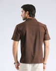 Cuban Collar Brown Textured Shirt