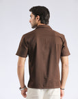 Cuban Collar Brown Textured Shirt