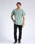Cuban Collar Green Lining Shirt