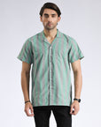 Cuban Collar Green Lining Shirt