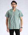 Cuban Collar Green Lining Shirt