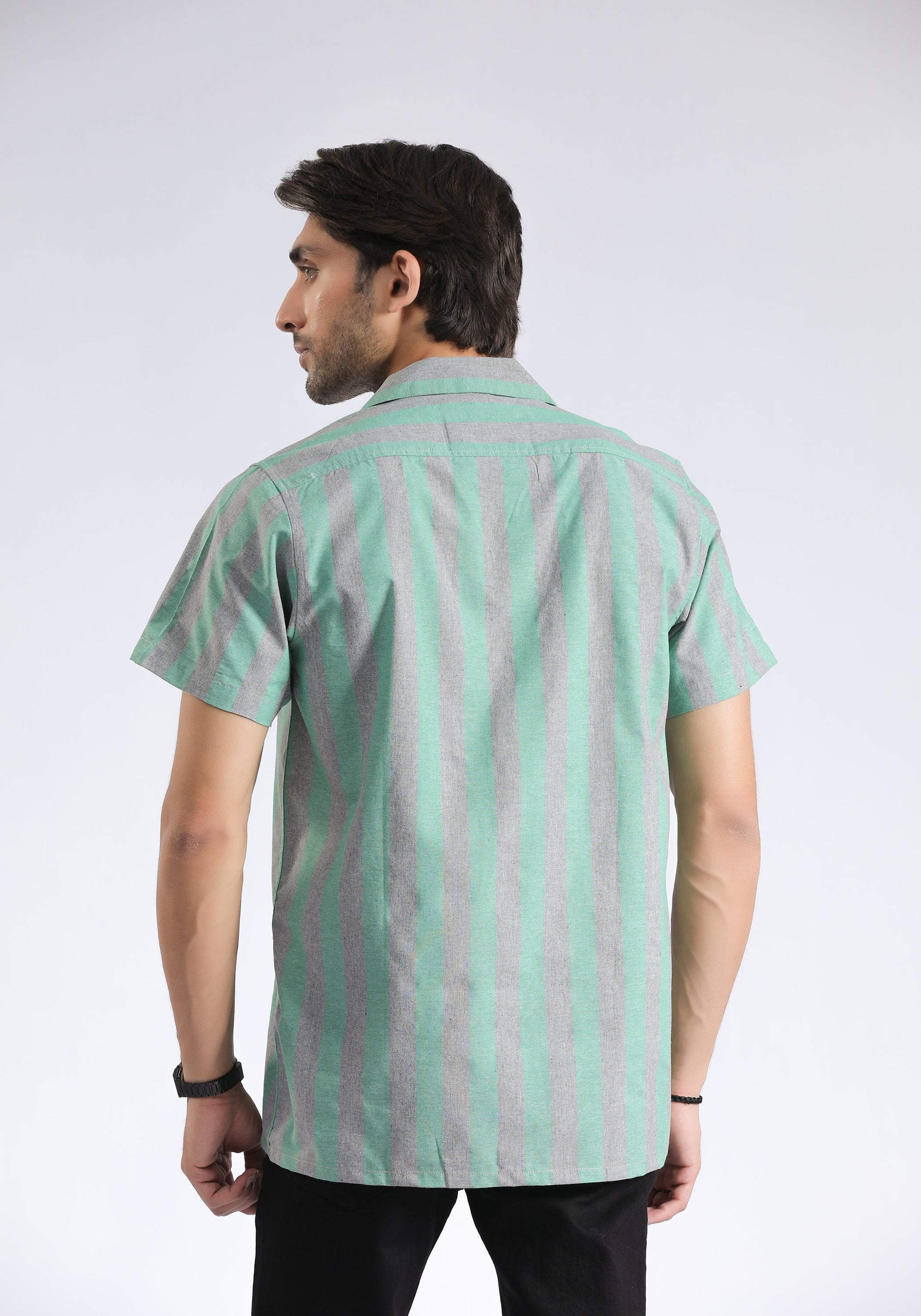 Cuban Collar Green Lining Shirt