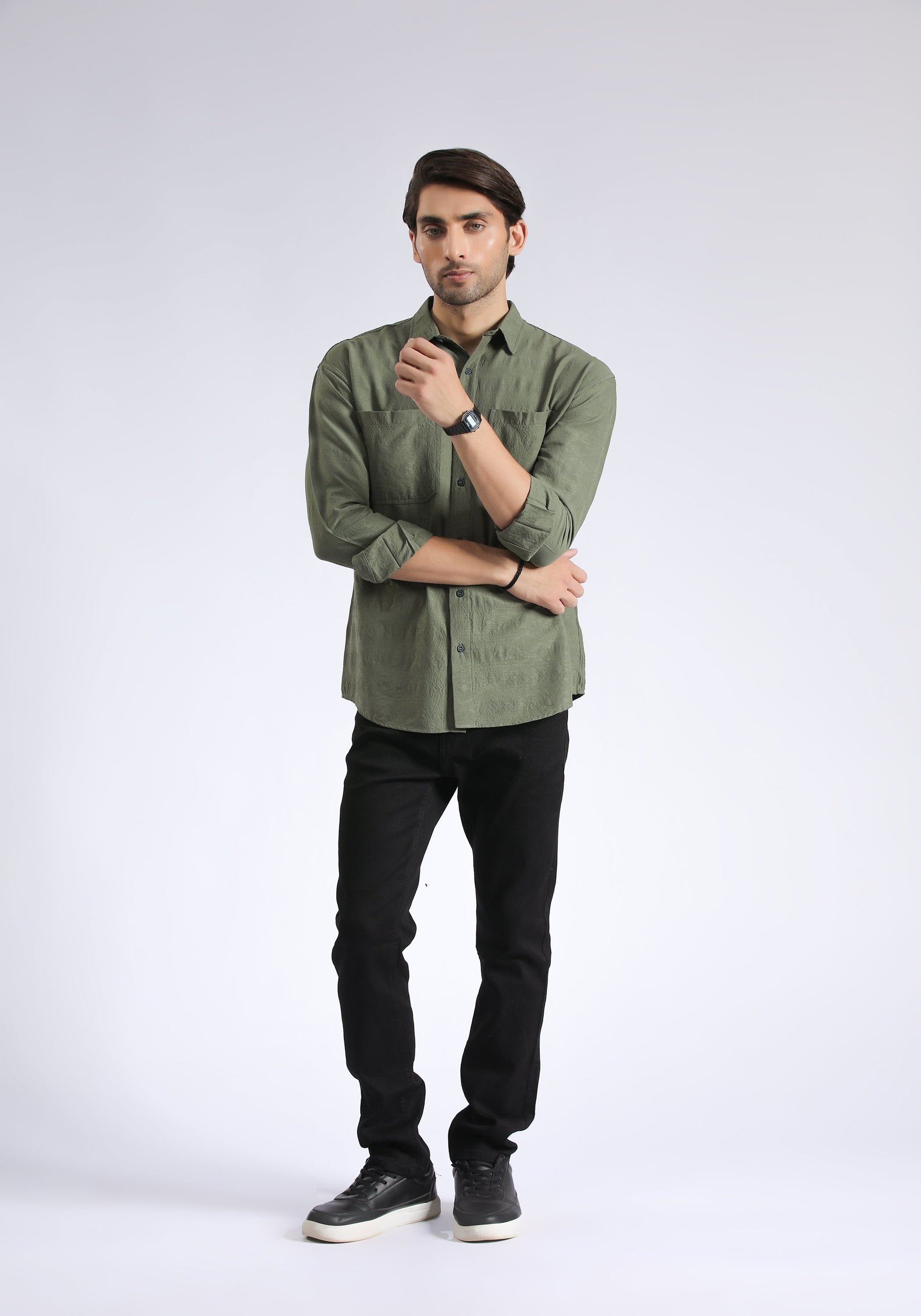 Olive Green Textured Shirt