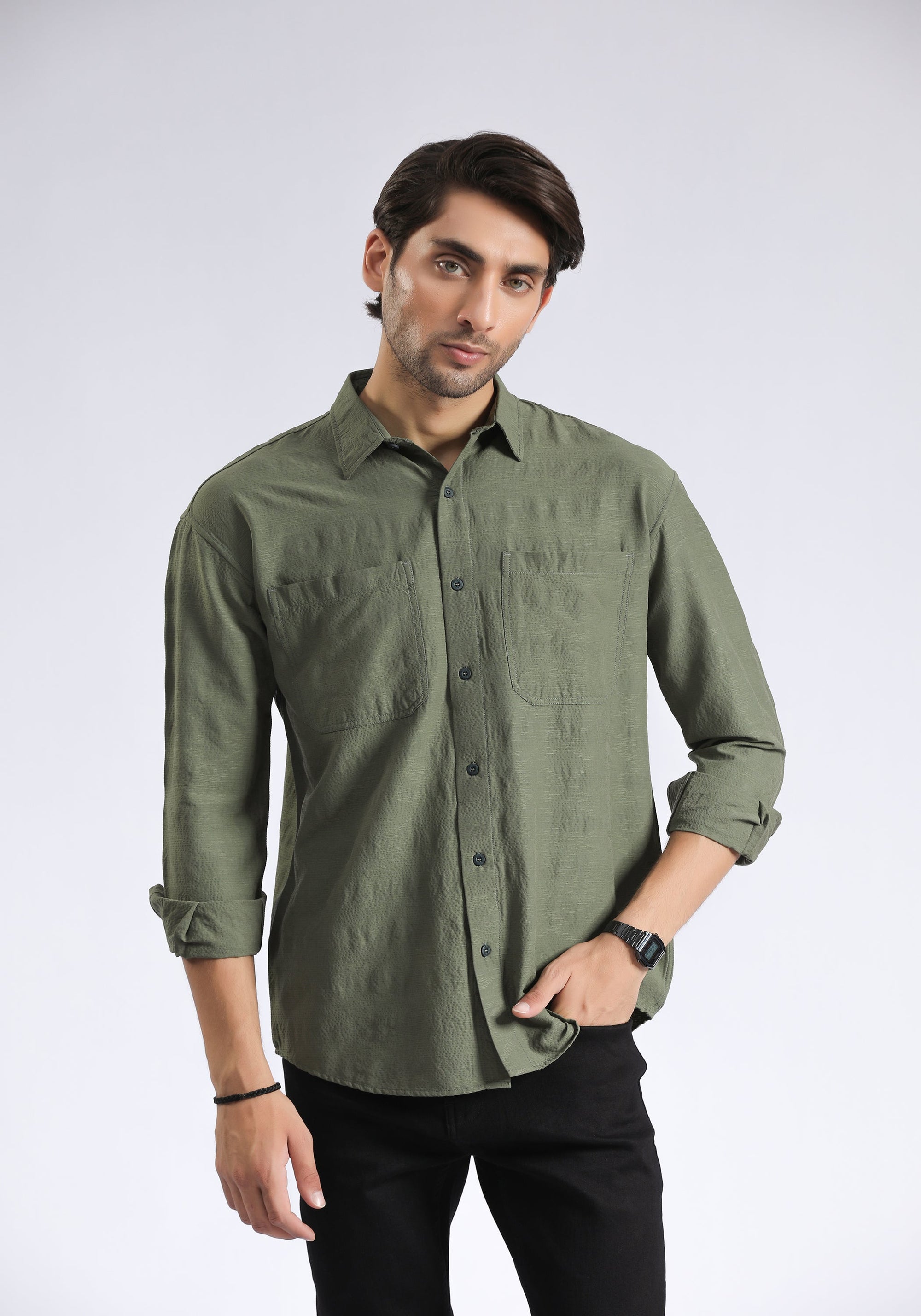 Olive Green Textured Shirt