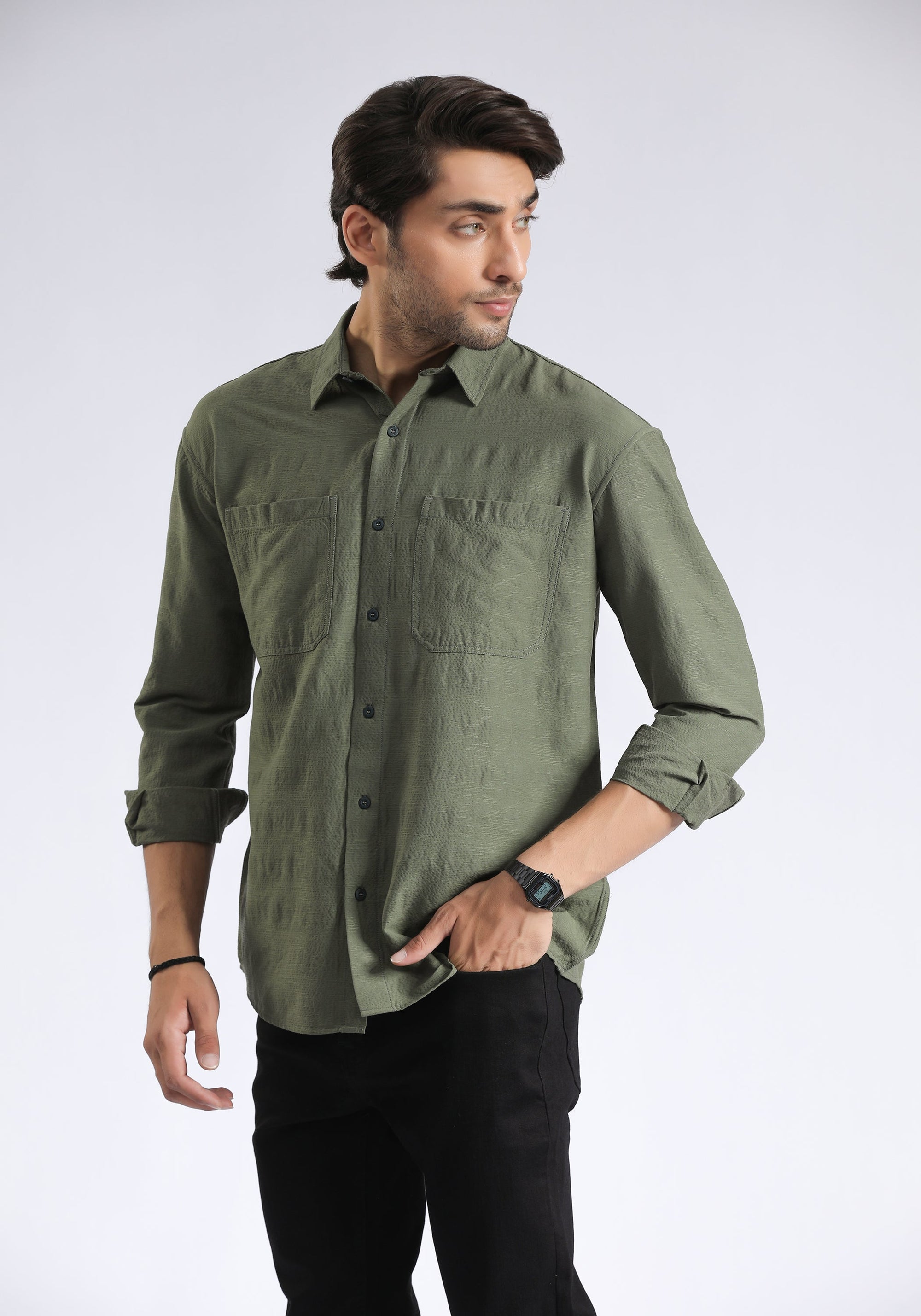 Olive Green Textured Shirt