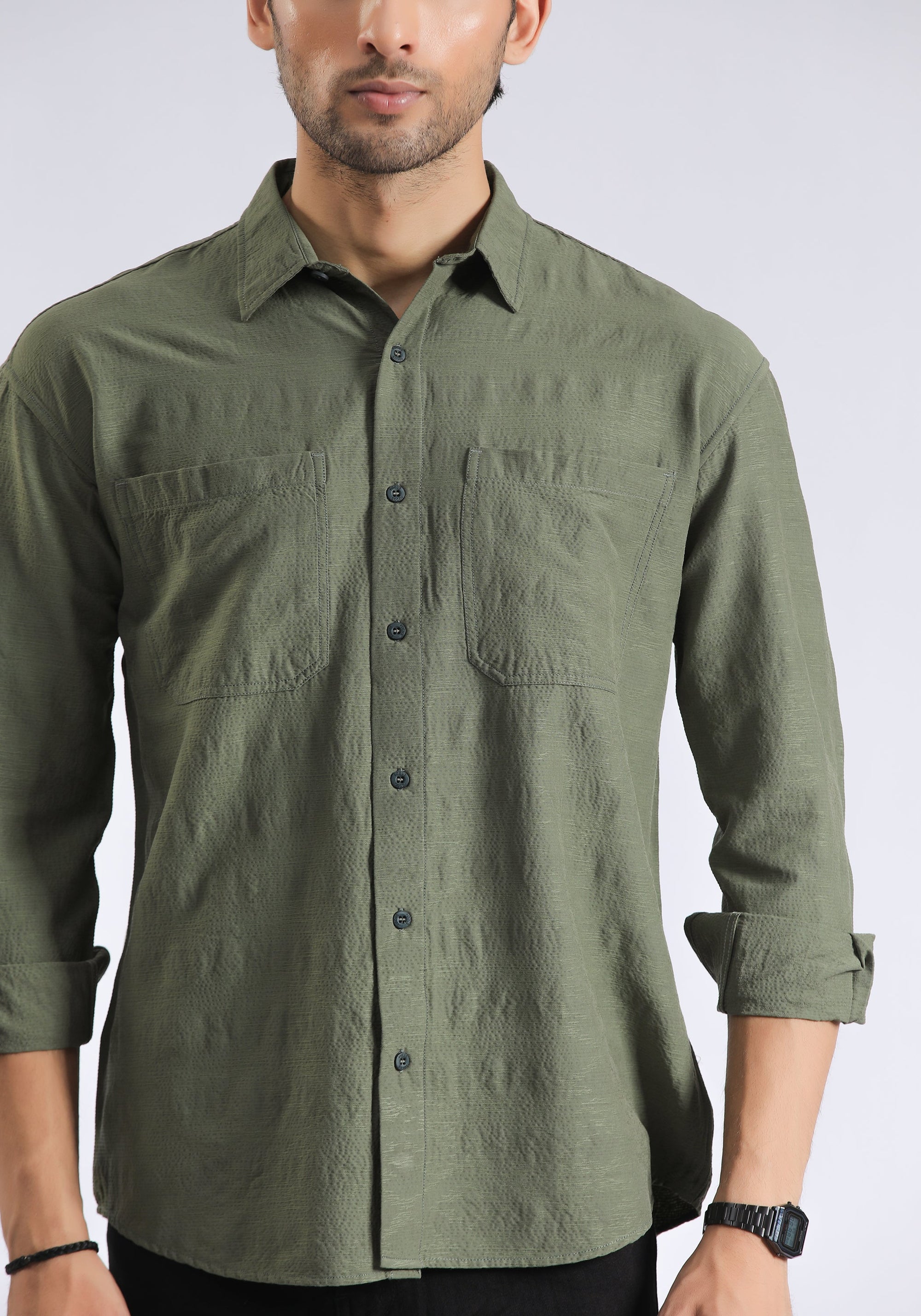 Olive Green Textured Shirt