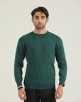 Green Self Stripped Sweatshirt