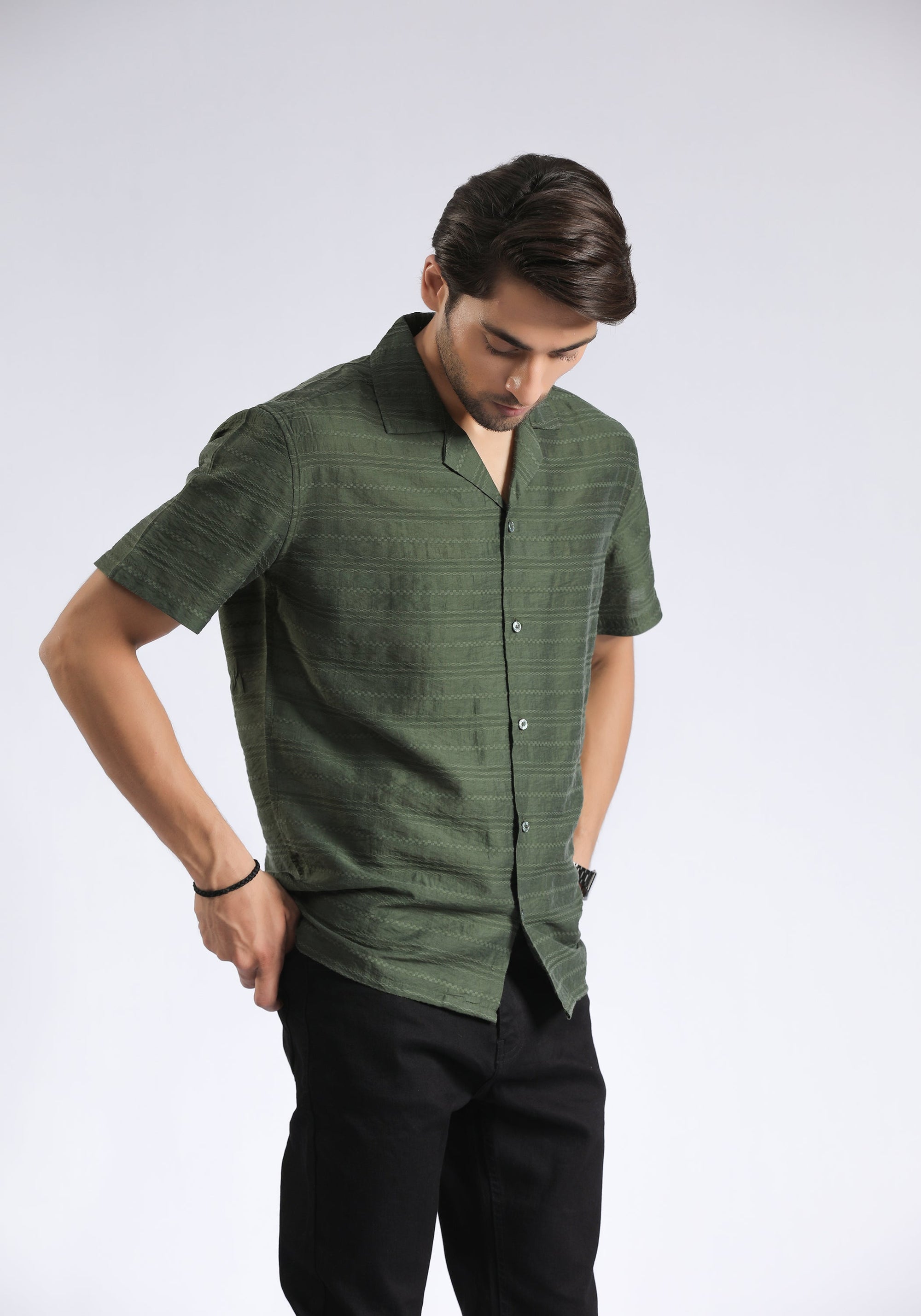 Green Self Textured Shirt