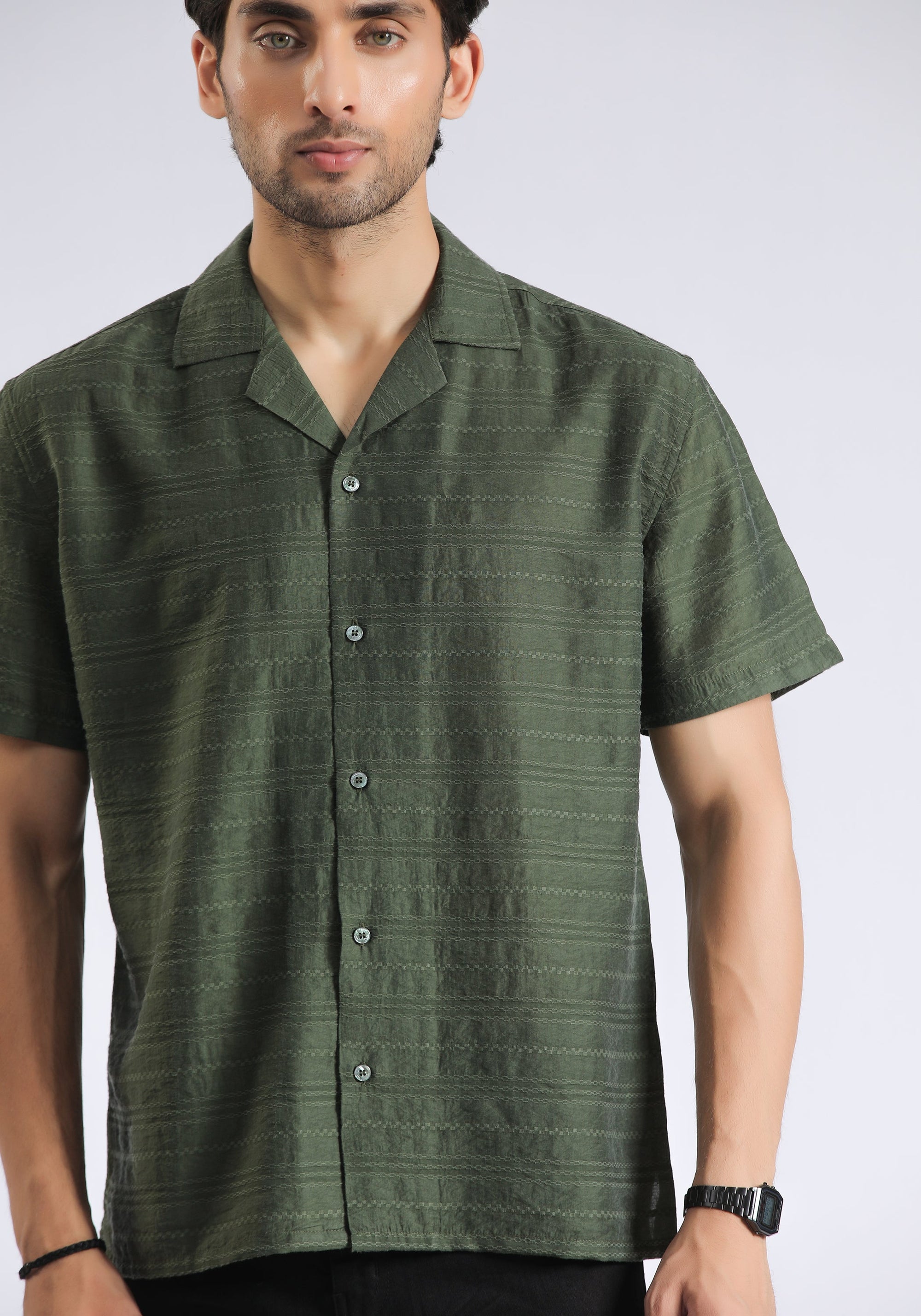 Green Self Textured Shirt