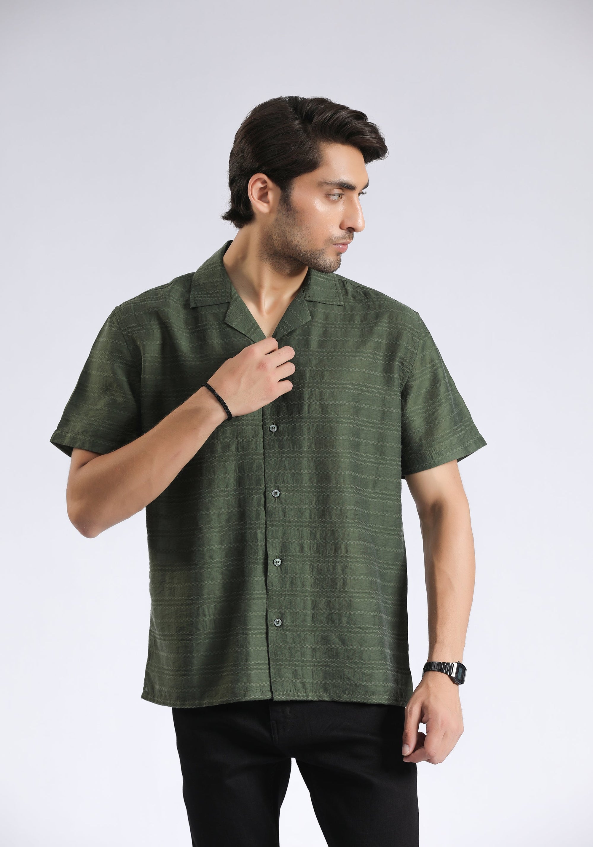 Green Self Textured Shirt