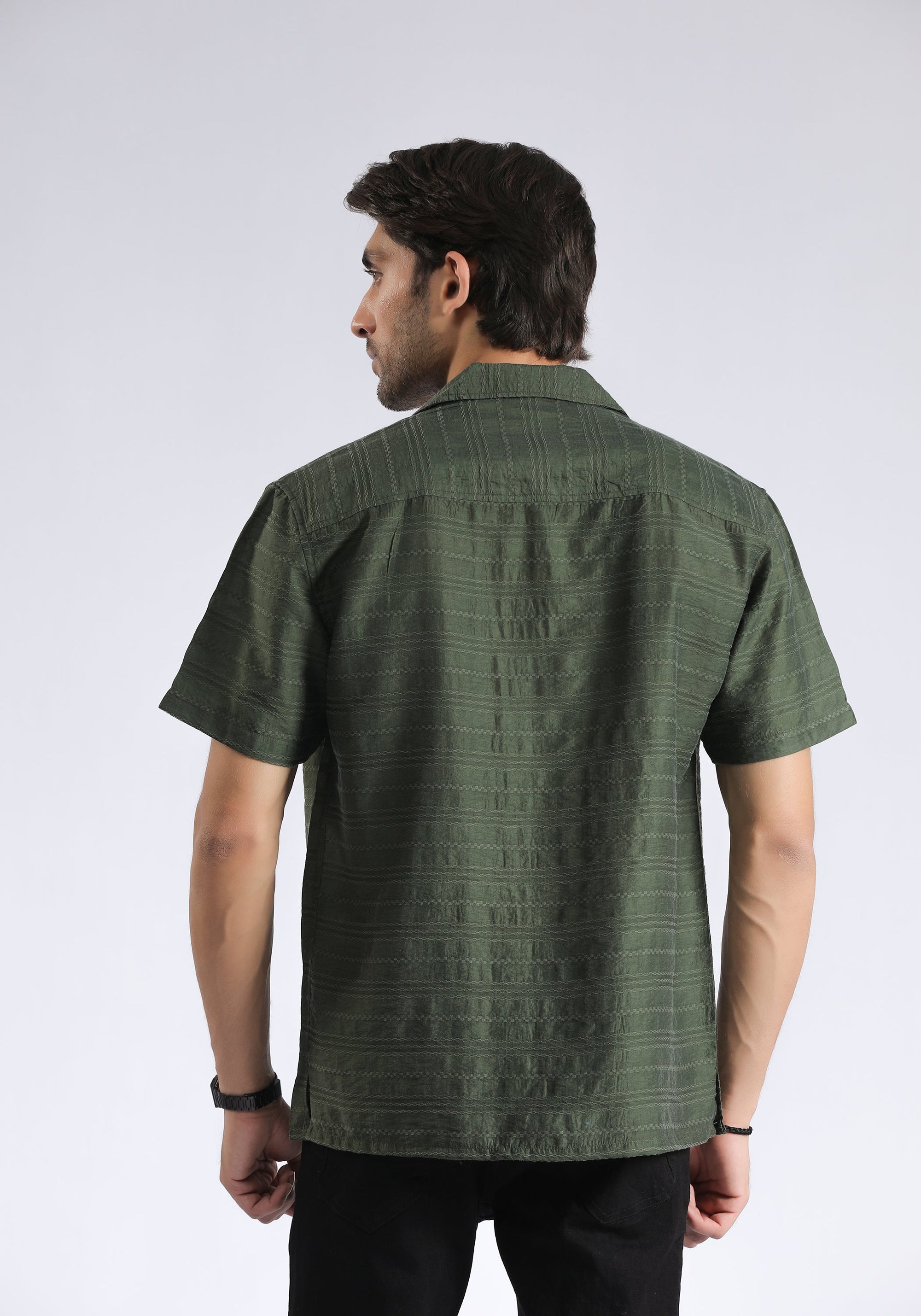 Green Self Textured Shirt
