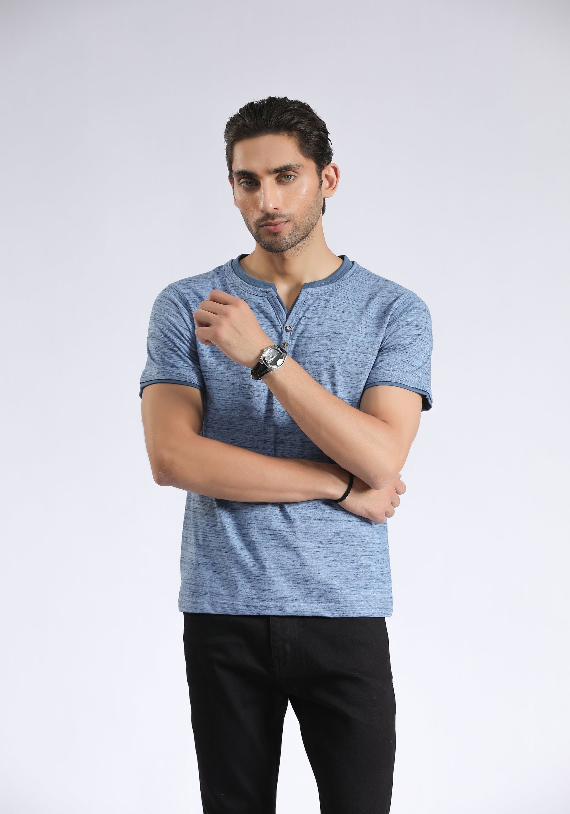 Sky Blue Textured T-Shirt