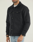 Navy Wool-Blend Casual Jacket