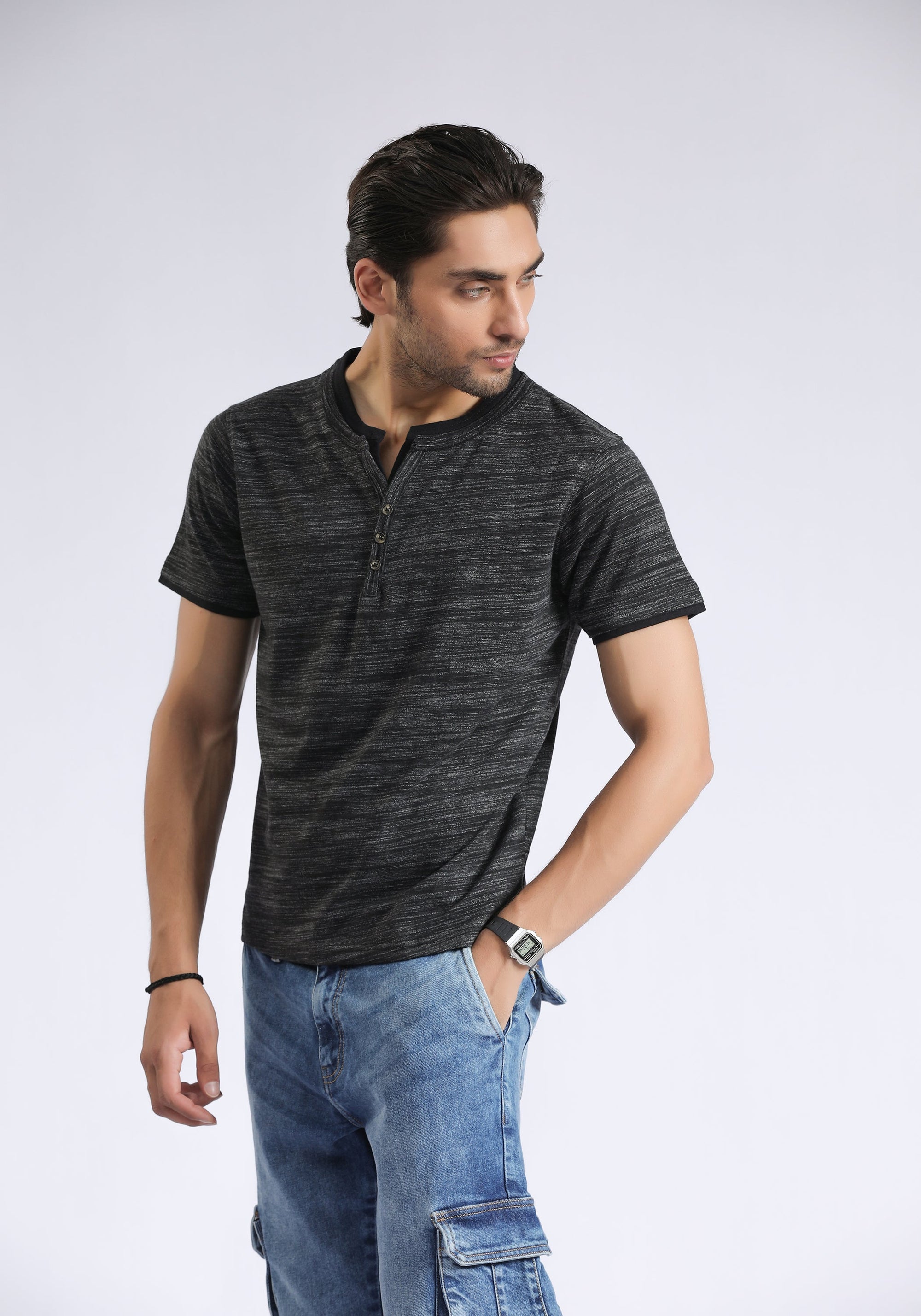 Charcoal Black Textured T-Shirt