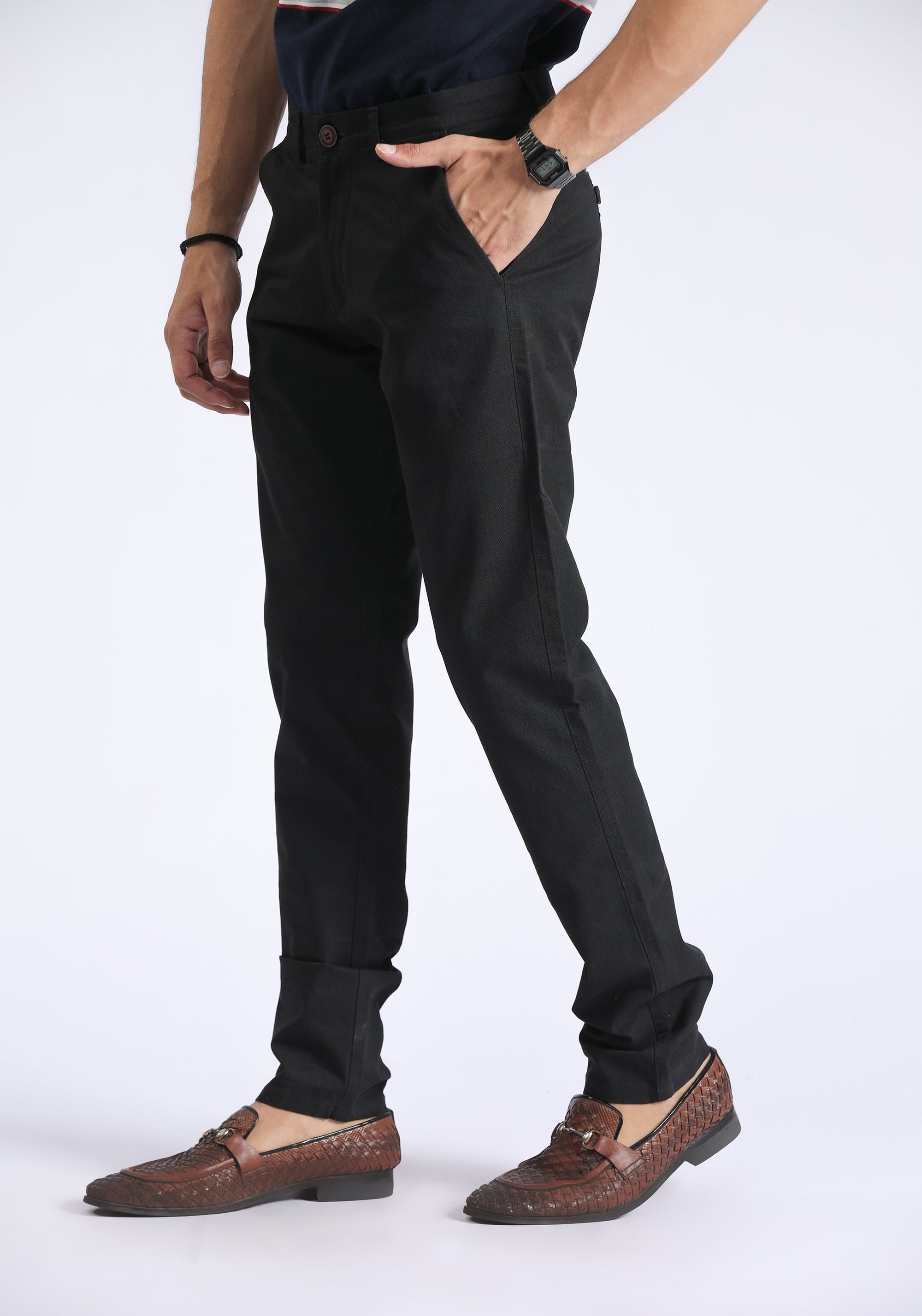 Black Textured Chino Pant