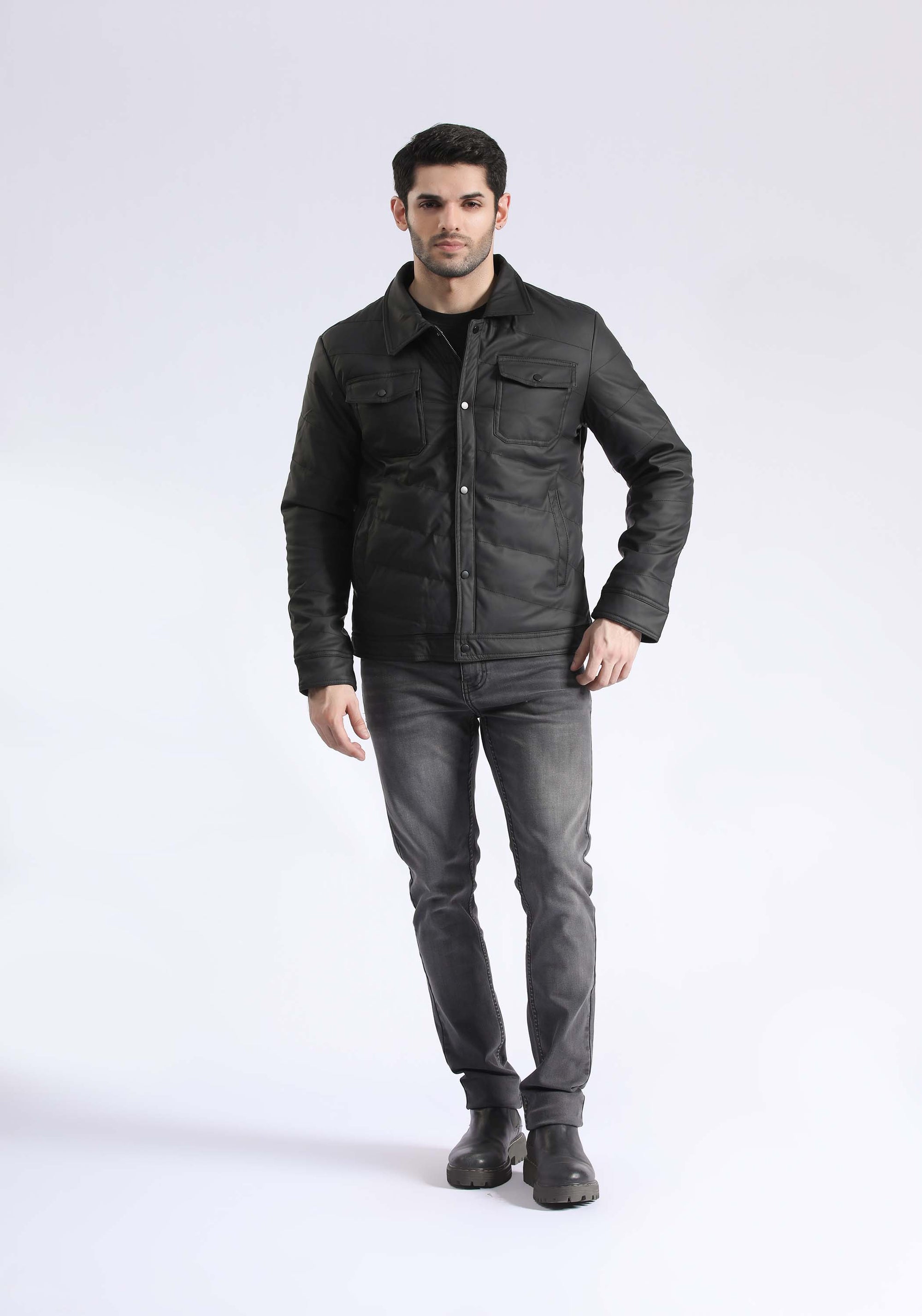 Leather Effect Puffer Jacket