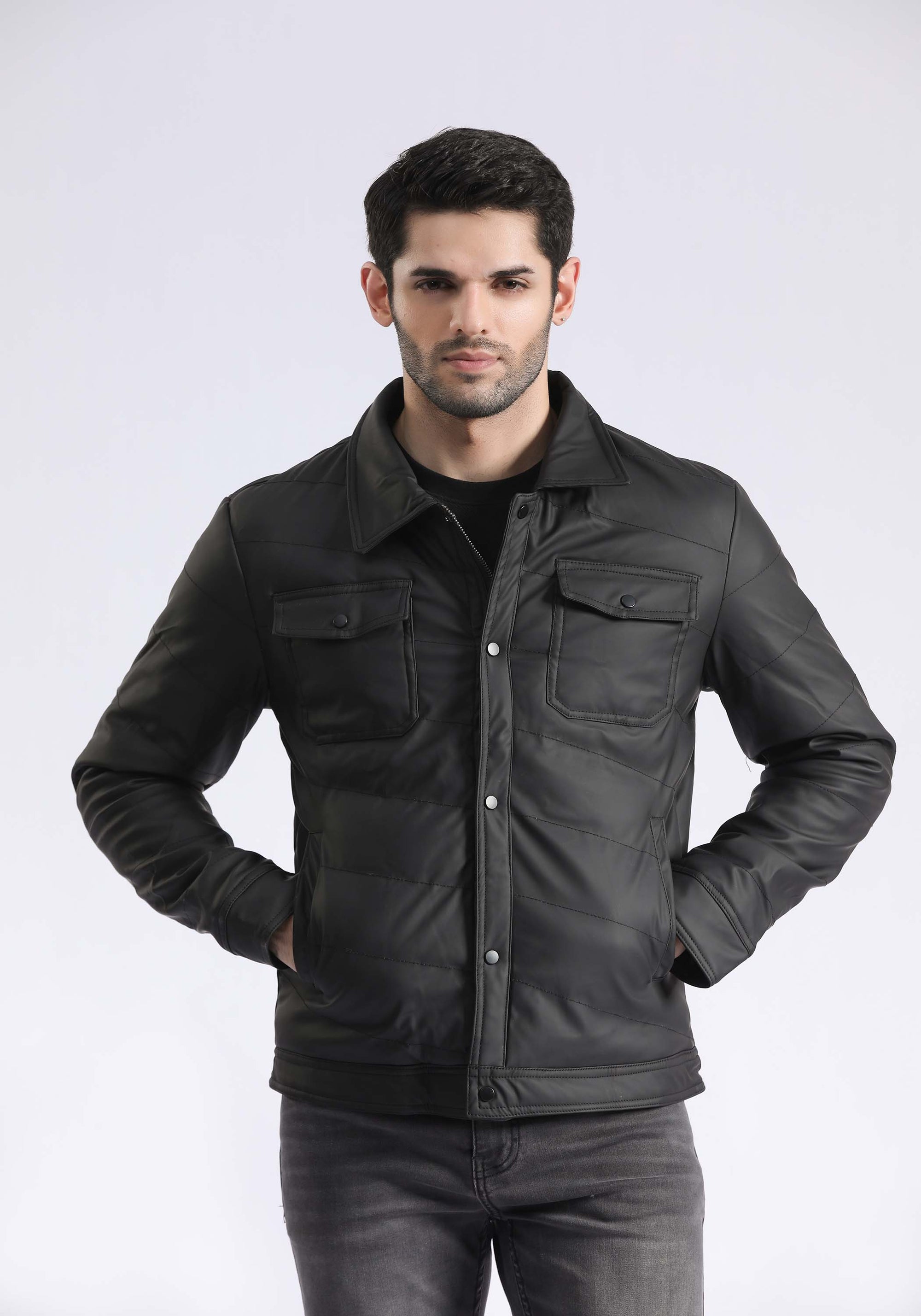 Leather Effect Puffer Jacket