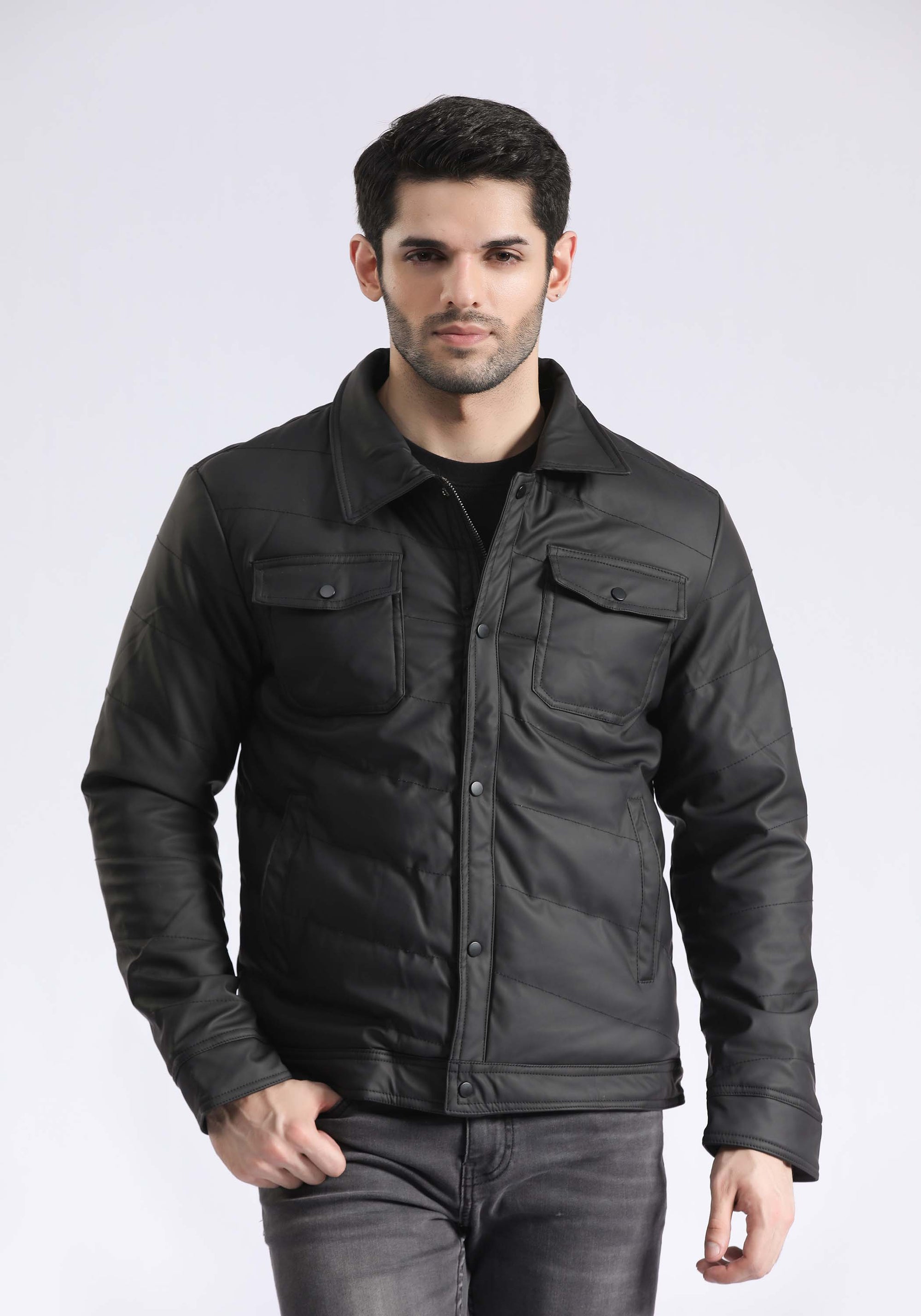 Leather Effect Puffer Jacket