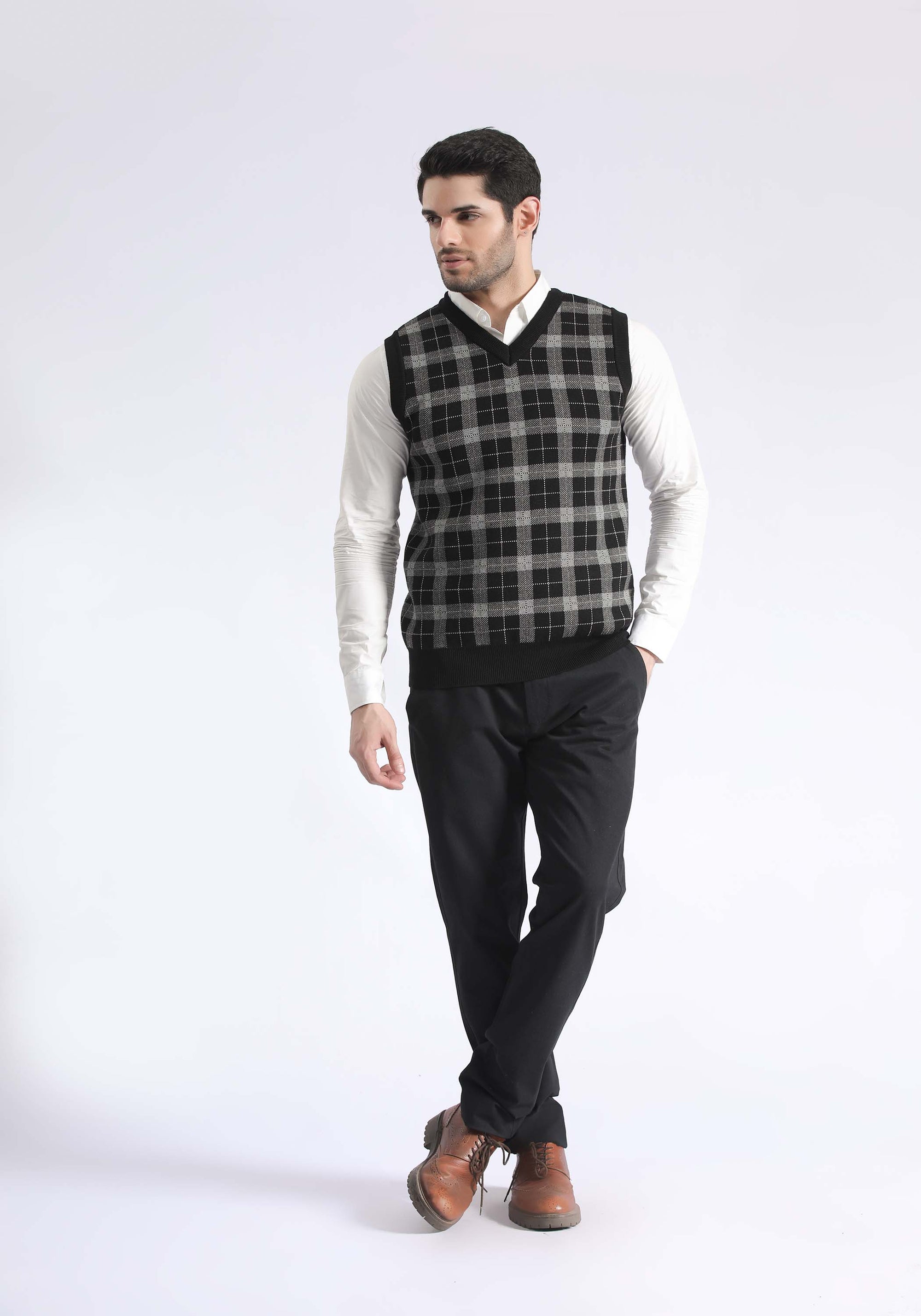 Check Texture Sleevles Sweater