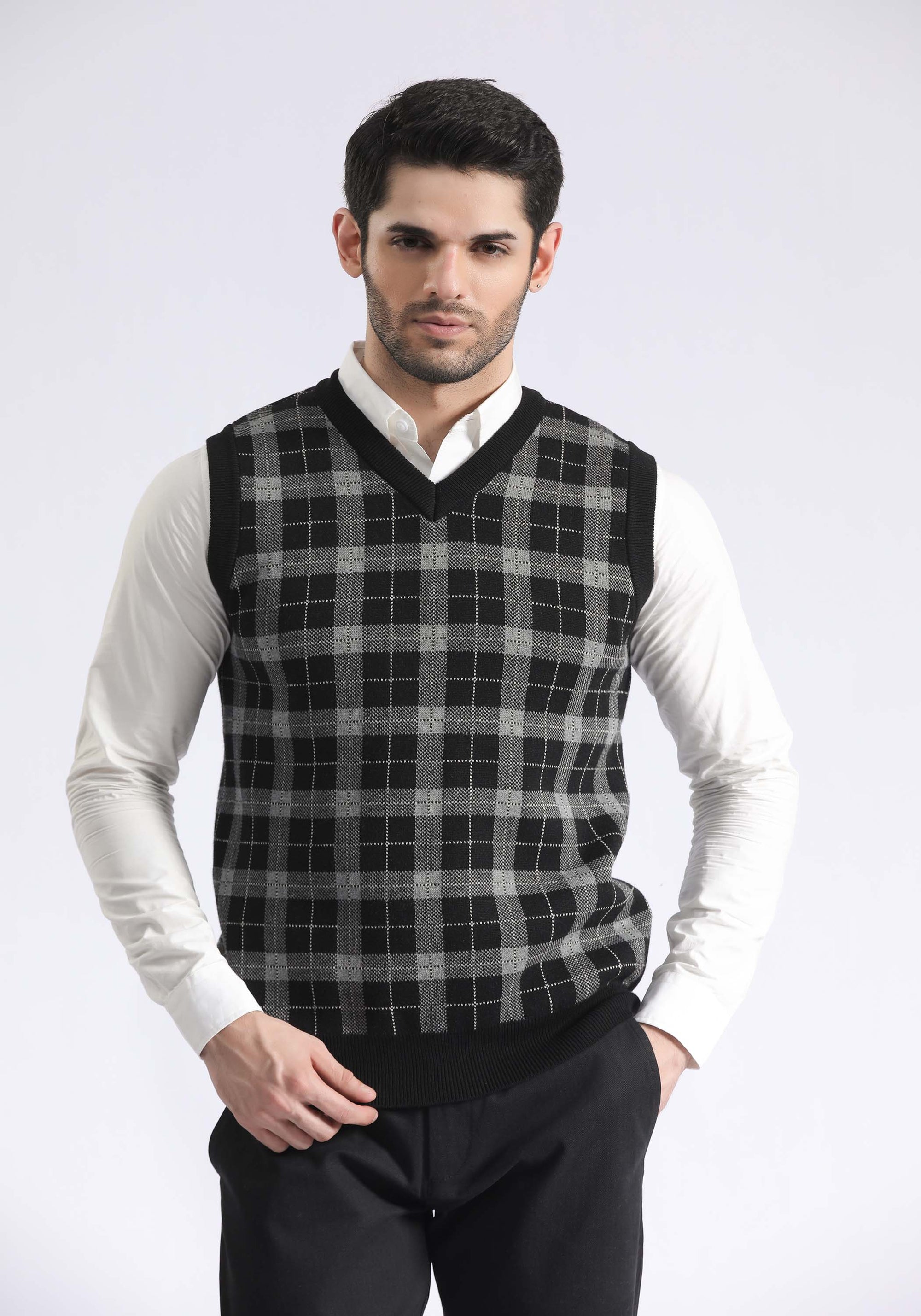 Check Texture Sleevles Sweater