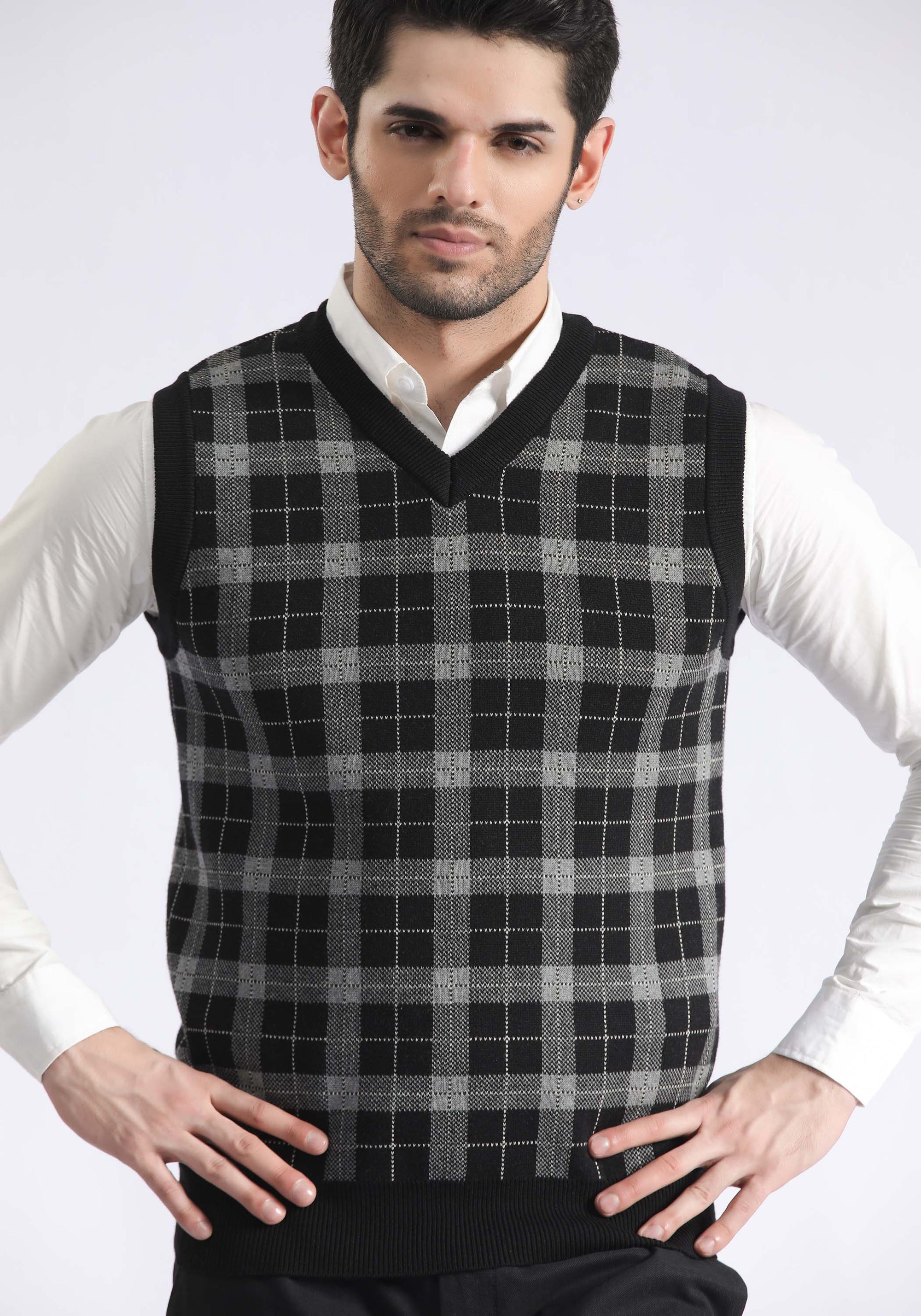 Check Texture Sleevles Sweater