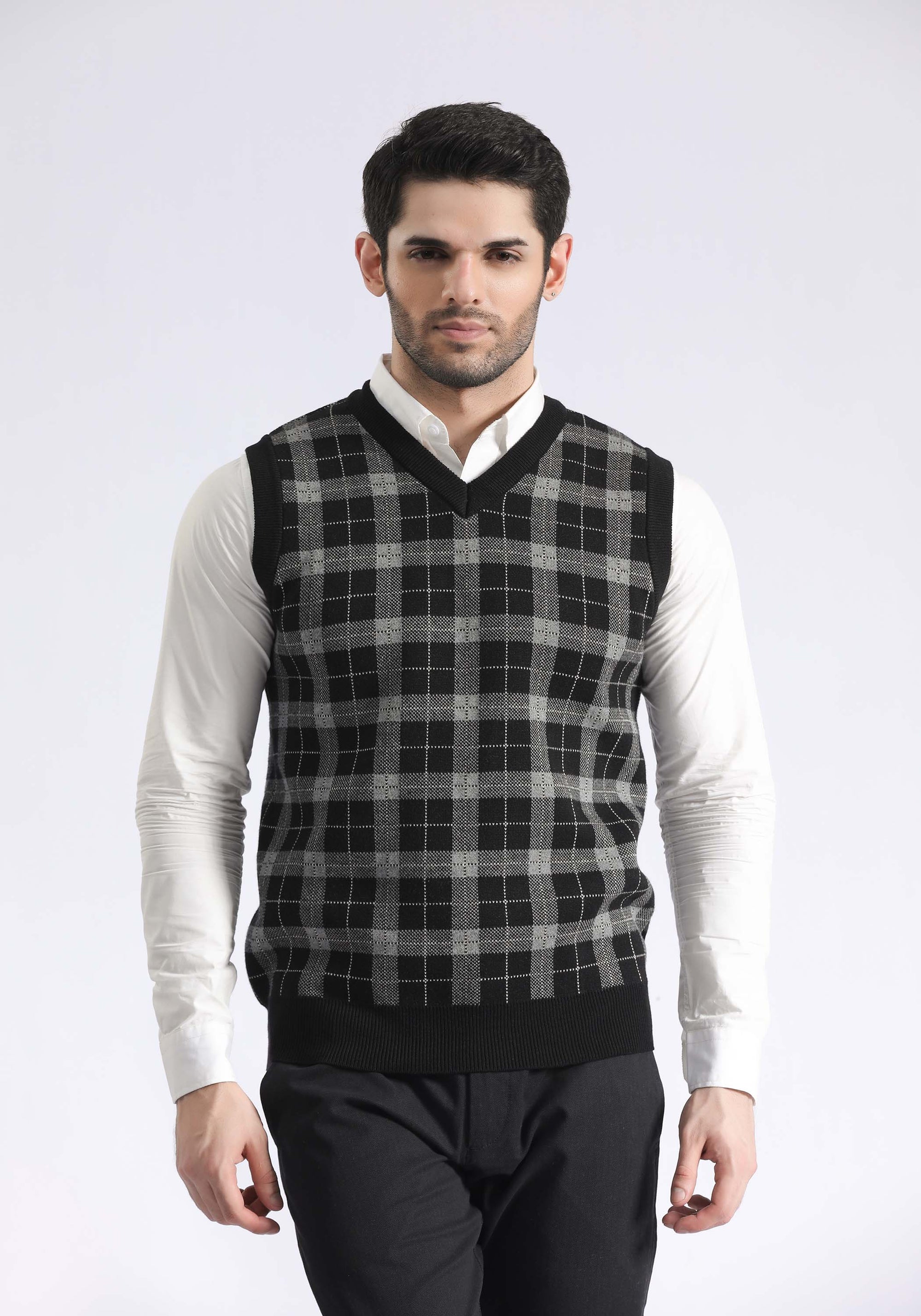 Check Texture Sleevles Sweater