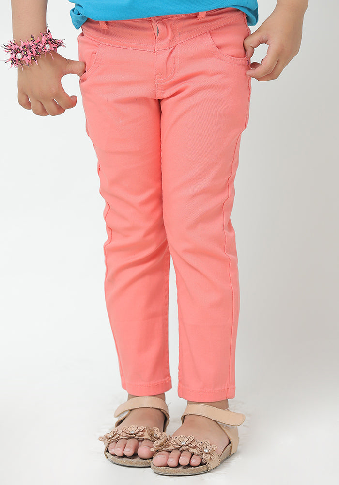 PEACH EMBALLISHED SKINNY FIT WITH POCKETS